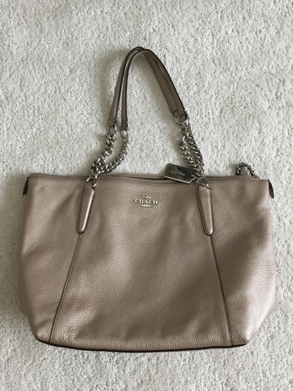 Coach Ava Metallic Pebble Leather Chain Tote